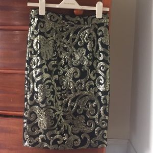 Gold sequin pencil skirt